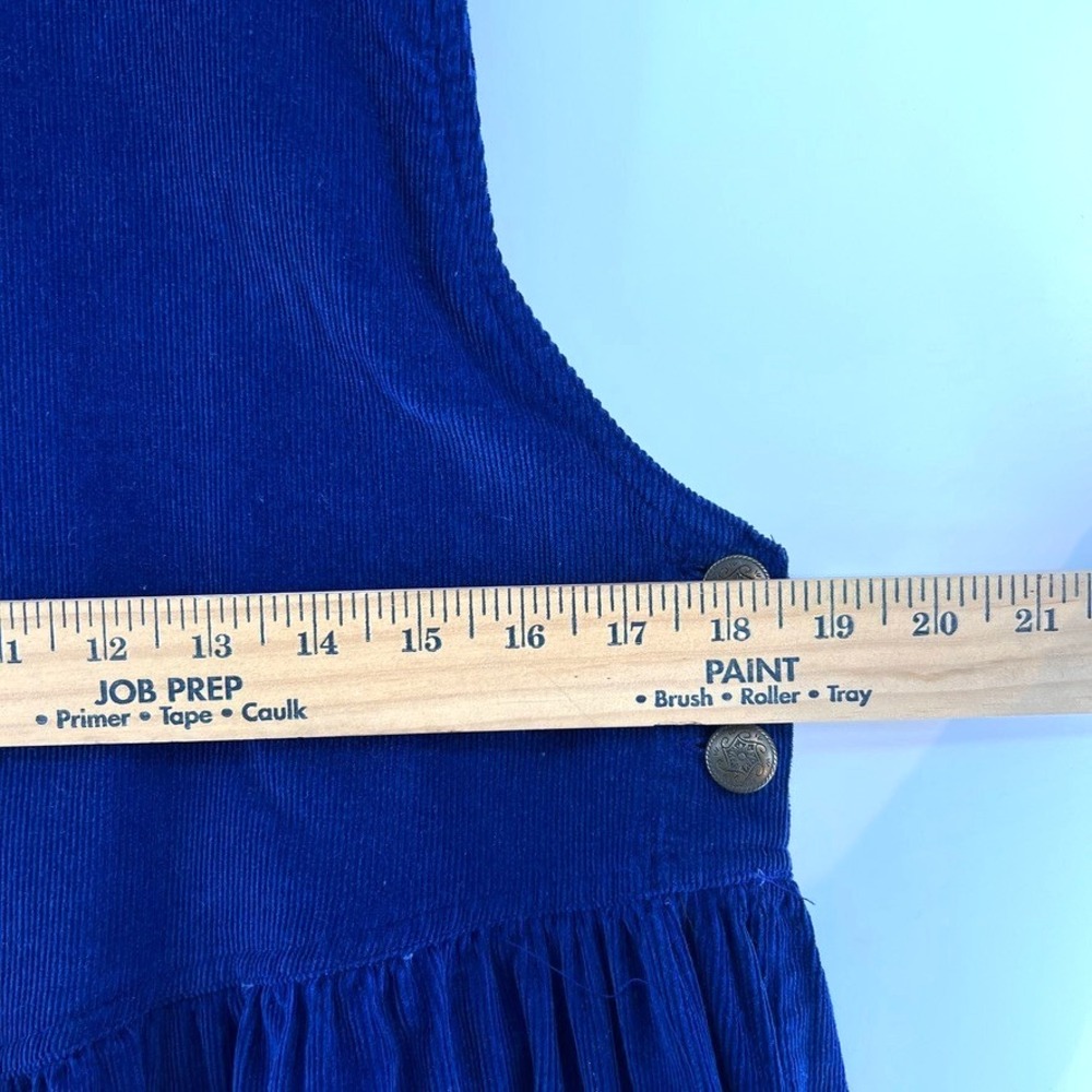 VTG 90s Erika Corduroy Jumper Dress L Blue/Purple Cotton Pinafore Pockets Midi - Picture 5 of 6